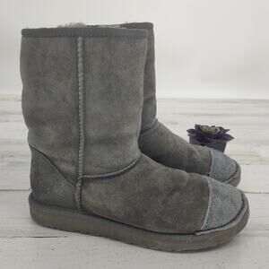 Ugg Grey Suede Leather Sherpa Lined Winter Slip On Boots Classic Size 7